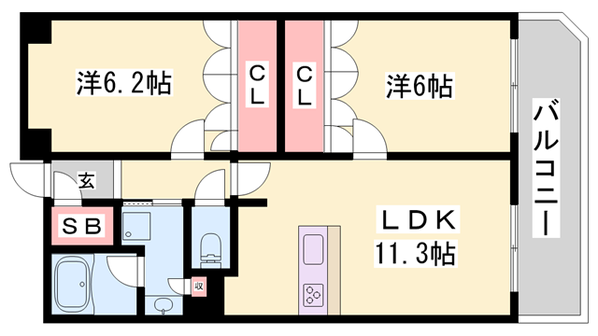 西新町駅 徒歩3分 2階の物件間取画像